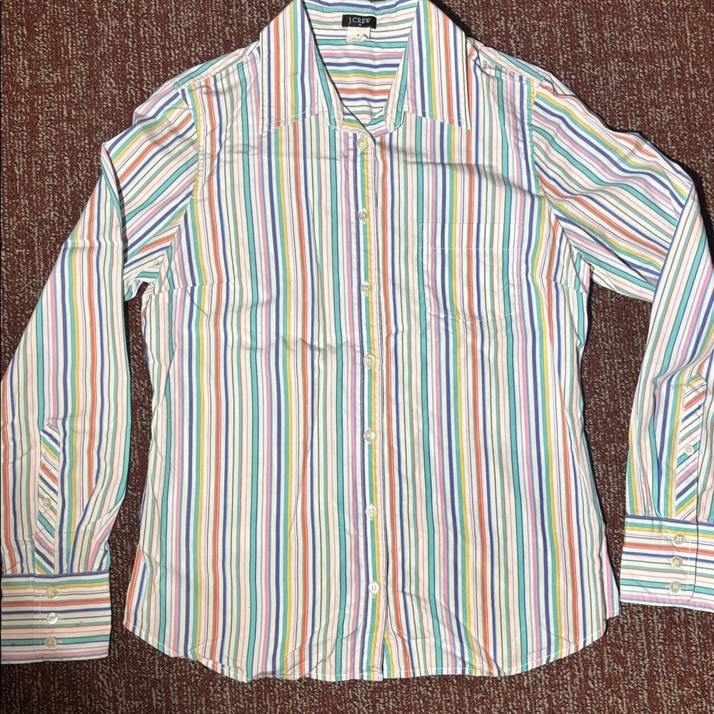 J. Crew multi color stripe long sleeve button down fun work shirt rainbow pastel